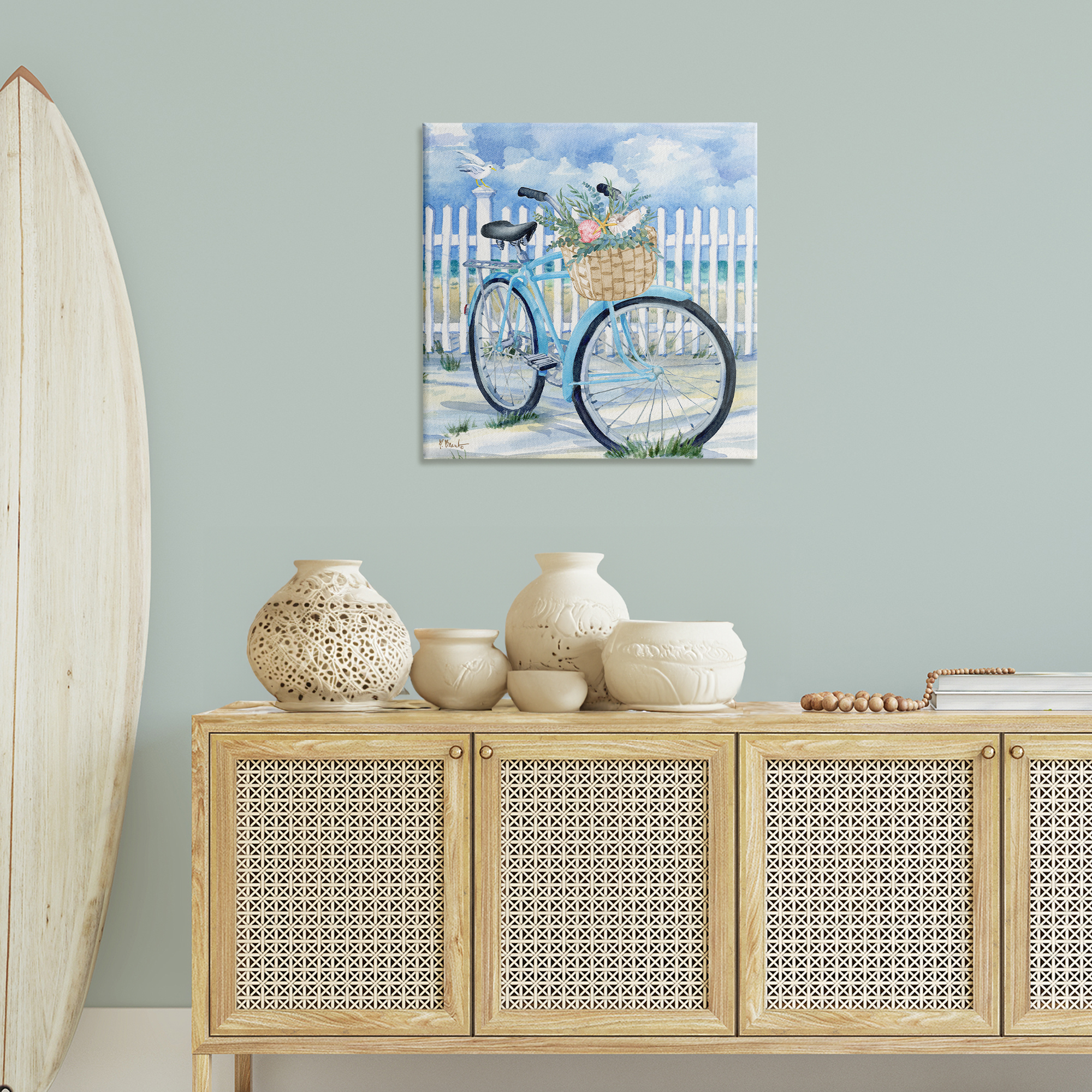 Stupell Industries Rosemary Beach Bicycle Transportation Painting Wrapped Canvas Art Print Wall Art, 30 x 30
