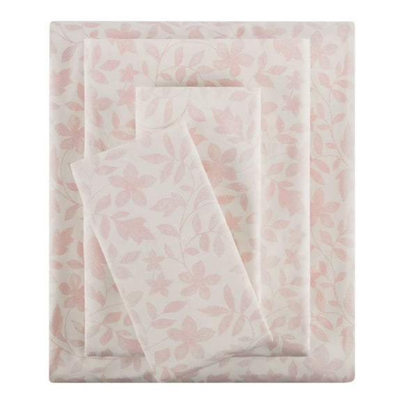 Mainstays 4-Piece 300 Thread Count Floral- CVC Cotton Blend Bed Sheet Set, Queen (Adult)
