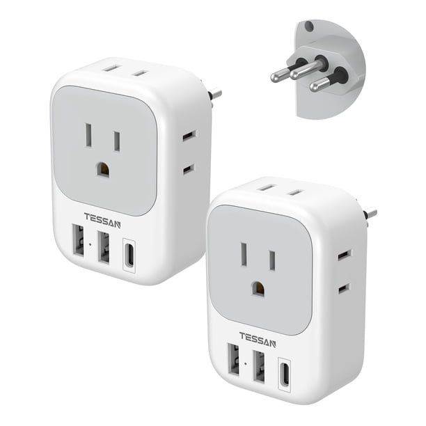 Adaptador de corriente TESSAN tipo N Plug Brazil con 3 puertos USB y 4 salidas