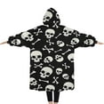 thumbnail image 2 of Oversized Wearable Blanket Hoodie,Halloween Skull Crossbones Pattern Sherpa Blanket Hoodie with Super Pockets,Super Warm Fuzzy Pullover for Women & Men, 2 of 6