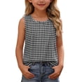 thumbnail image 2 of Maean Girl's Cotton Linen Tank Top Plaid Crew Neck Sleeveless Shirts Summer Lightweight Breathable Beach Clothes, 2 of 7