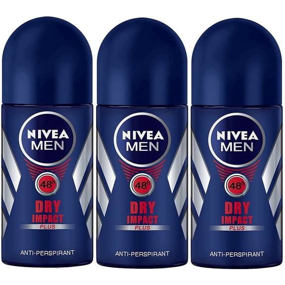 Nivea For Men Dry Impact Antiperspirant Deodorant Roll-On 50Ml (3 Pack)