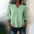 thumbnail image 4 of Ovbmpzd Linen Tops for Women Green Casual Summer V-Neck 3/4 Sleeve Regular Blouses & Tops Going Out Tops for Women,XXL, 4 of 5