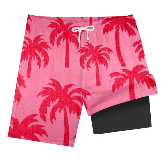 SGMVNU Boys Swim Trunks with Liner Swimsuit Boys 14-16 Tropical Print Swimwear Summer Beach Board Shorts Kids Swimsuit Bottoms, Size 11-12 Years,F-Hot Pink