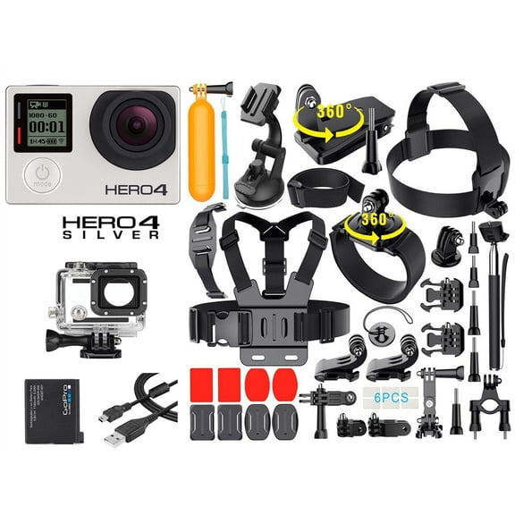GoPro Hero 4 Silver Edition Action Camcorder With Built-in Touch Screen 40-in-1 GoPro Action Camera Accessories Kit