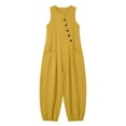 thumbnail image 4 of BRGZLK Women Sleeveless Jumpsuits Casual Dressy Button Crewneck Solid Color Lightweight Comfy Wide Leg Pants Rompers with Pockets Loose Breathable Vacation Outfits Yellow 2XL, 4 of 6