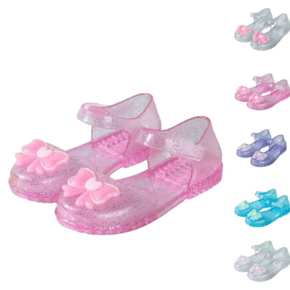 SGFCWSX Girls Jelly Shoes Kids Mary Jane Clear Glitter Bow Ankle Strap Summer Party Shoes Pink Size 12 Little Kids