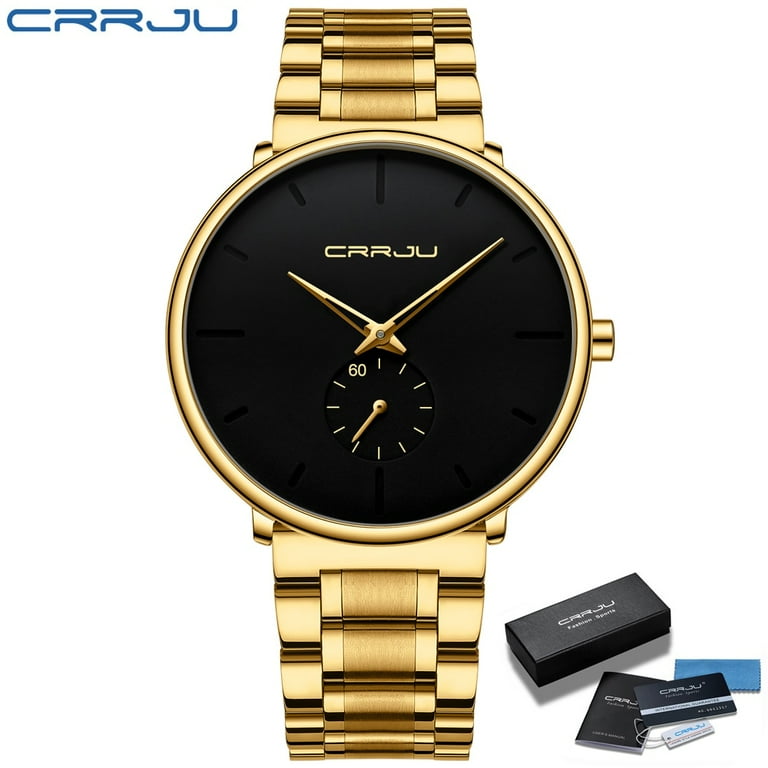 CRRJU Men's Minimalist Casual Luxury Auto Date Watches Fashion Business  Japan Movement Quartz Waterproof Wristwatches for Men Stainsteel Steel Band