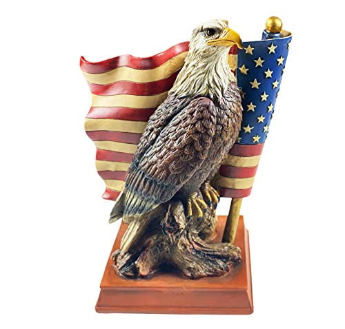 Bald Eagle American Pride Stars Stripes Bronze Figurine Miniature Statue 10.5"H 