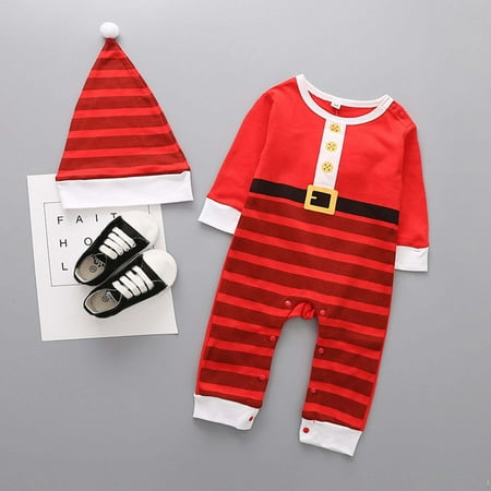 

Kayannuo Clearance Autumn Winter Toddler Baby Boys Girls Striped Santa Claus Romper Hat Set Christmas Gifts