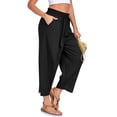 thumbnail image 4 of PWPSG Women's Elastic Waist Loose Harem Capri Pants, Breathable with Pockets Multi Colors for Daily Casual Wear Black L, 4 of 7