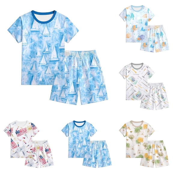 Baby Boy Outfit Boys Short Sleeve Tee and Shorts Soft Pajama Alternative Set Boys' Clothing Sets Blue 100
