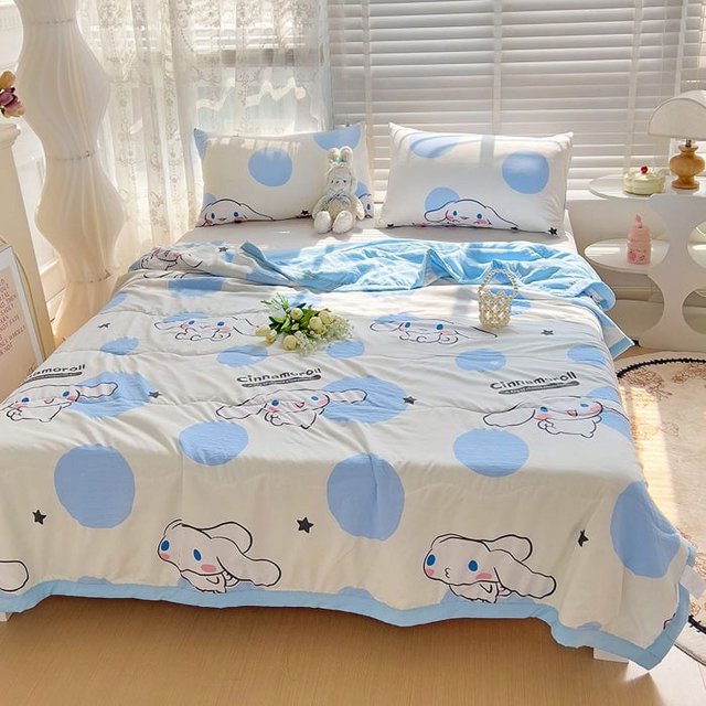 Sanrio-edredón de Hello Kitty, manta Kawaii de Cinnamoroll, edredón para aire acondicionado de doble hilo, edredón para dormir lavable suave