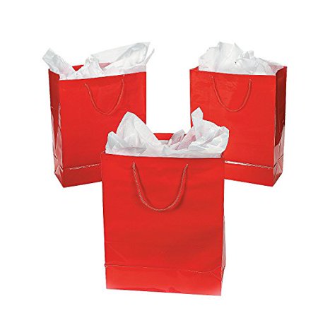 Fun Express - Large Red Gift Bags for Party - Party Supplies - Bags - Paper Gift W & Handles - Party - 12 Pieces