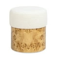 thumbnail image 4 of Nebula Round Burl Wood Ivory White Boucle Upholstered Ottoman, 4 of 8