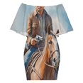 thumbnail image 6 of Western Cowboy Women's Off The Shoulder Ruffles Summer Wedding Guest Loose Casual Party Beach Dress, 6 of 9