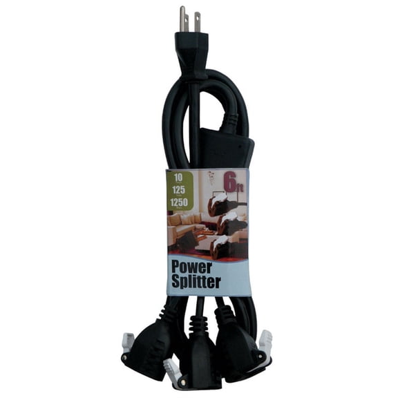 Conntek Indoor 6 ft. L Black 1 to 3 Outlet Cord 14/3 SJT 18/3 SVT