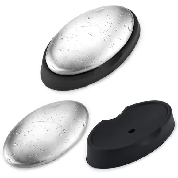 2 Pack Stainless Steel Soap Hand Odor Eliminator Remover W/Base Tray, Anti Rust Metal Soap Bar Magic Odor Remover Eliminating Smell-Onion Fish Garlic Strong Scents from Hands Kitchen Gadgets