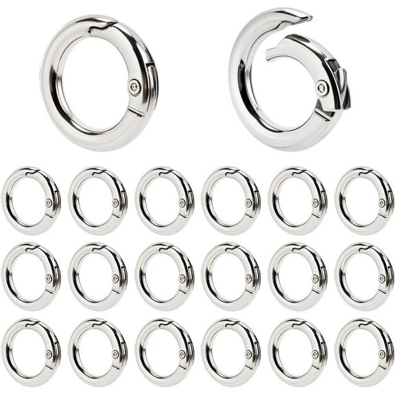 40Pcs Alloy Spring O Rings Round Carabiner Snap Clip Spring Keyrings Buckle Platinum Small Clamp Clasp for DIY handcrafting