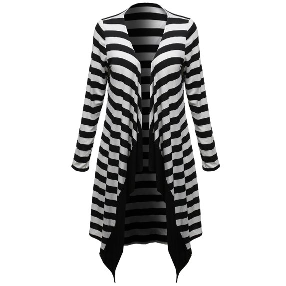 FashionOutfit Women's Open Drape 37" long Adorable Color Contrast Plus Size Cardigan