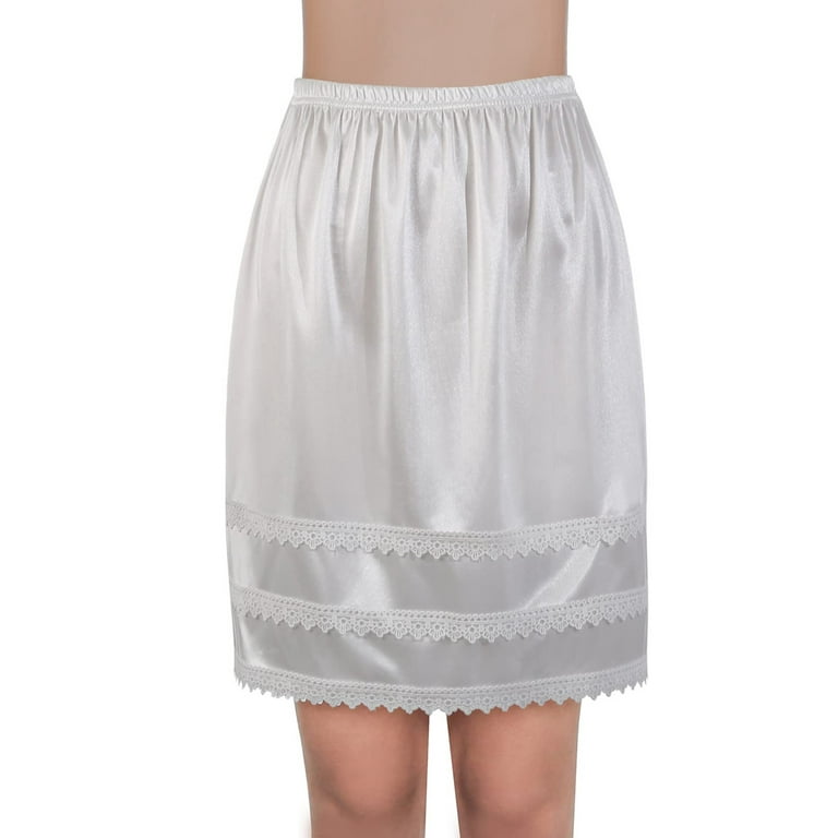 Coduop Women Satin Half Slip Underskirt Elastic Waist Female Slip Sleepwear  Underwear Mini Skirt