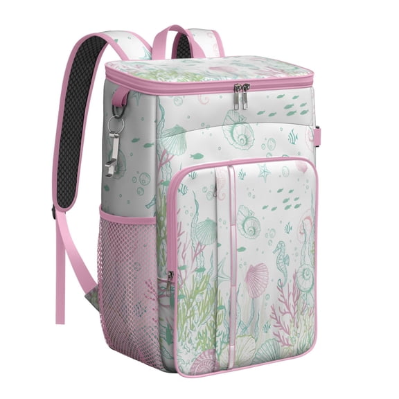 Nautical Seashell Insulated Cooler Backpack – Waterproof Leak-Proof Lunch Backpack with Tropical Sea Life Print for Camping, Travel, Office
