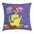 thumbnail image 1 of Aster Throw Pillow Cushion Cover, Flower Bucket Watering Can with Blooms with Autumn Leaves Yard Gardening Theme, Decorative Square Accent Pillow Case, 24 X 24 Inches, Violet Multicolor, by Ambesonne, 1 of 2