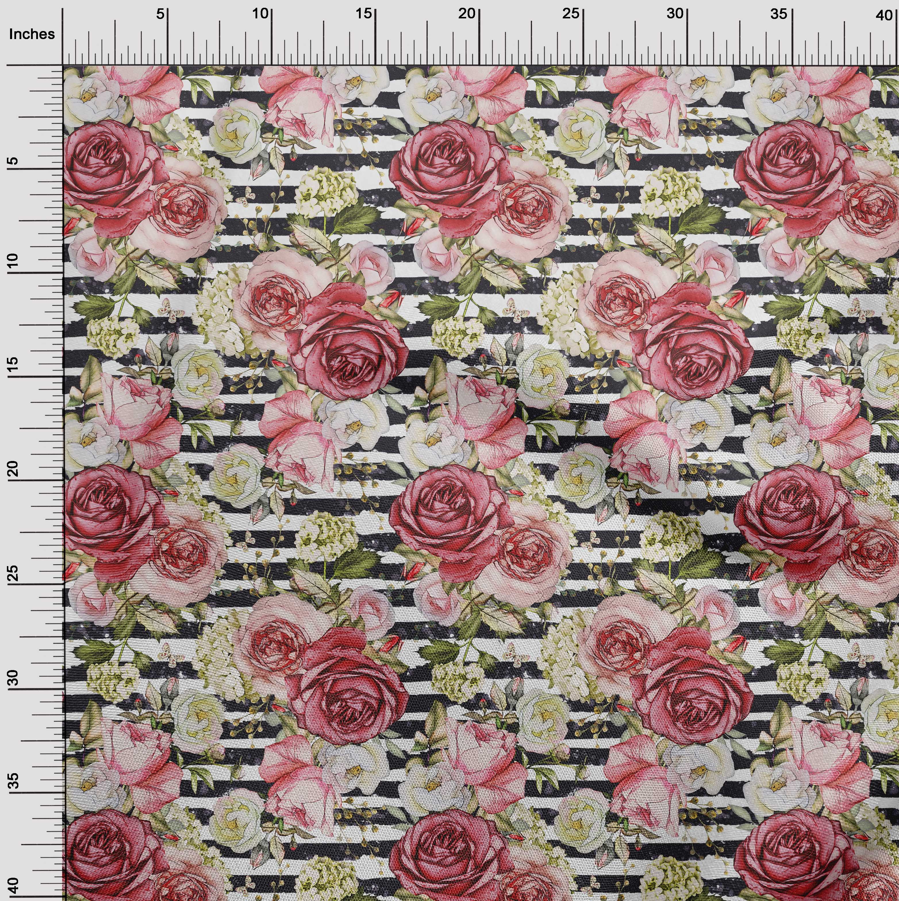 oneOone Polyester Lycra White Fabric Stripe & Rose Floral Sewing Crafts Projects Fabric Prints By Yards 56 Inches Wide