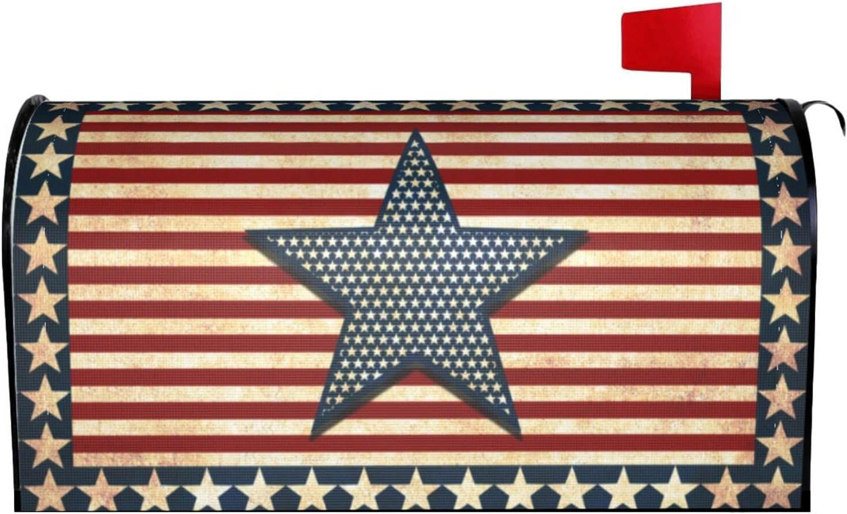 Vintage Country Farmhouse American Flag 4th of July Patriotic Mailbox Magnetic Post Mailbox Cover Garden Decor Outdoor Large 25.5" X 21"