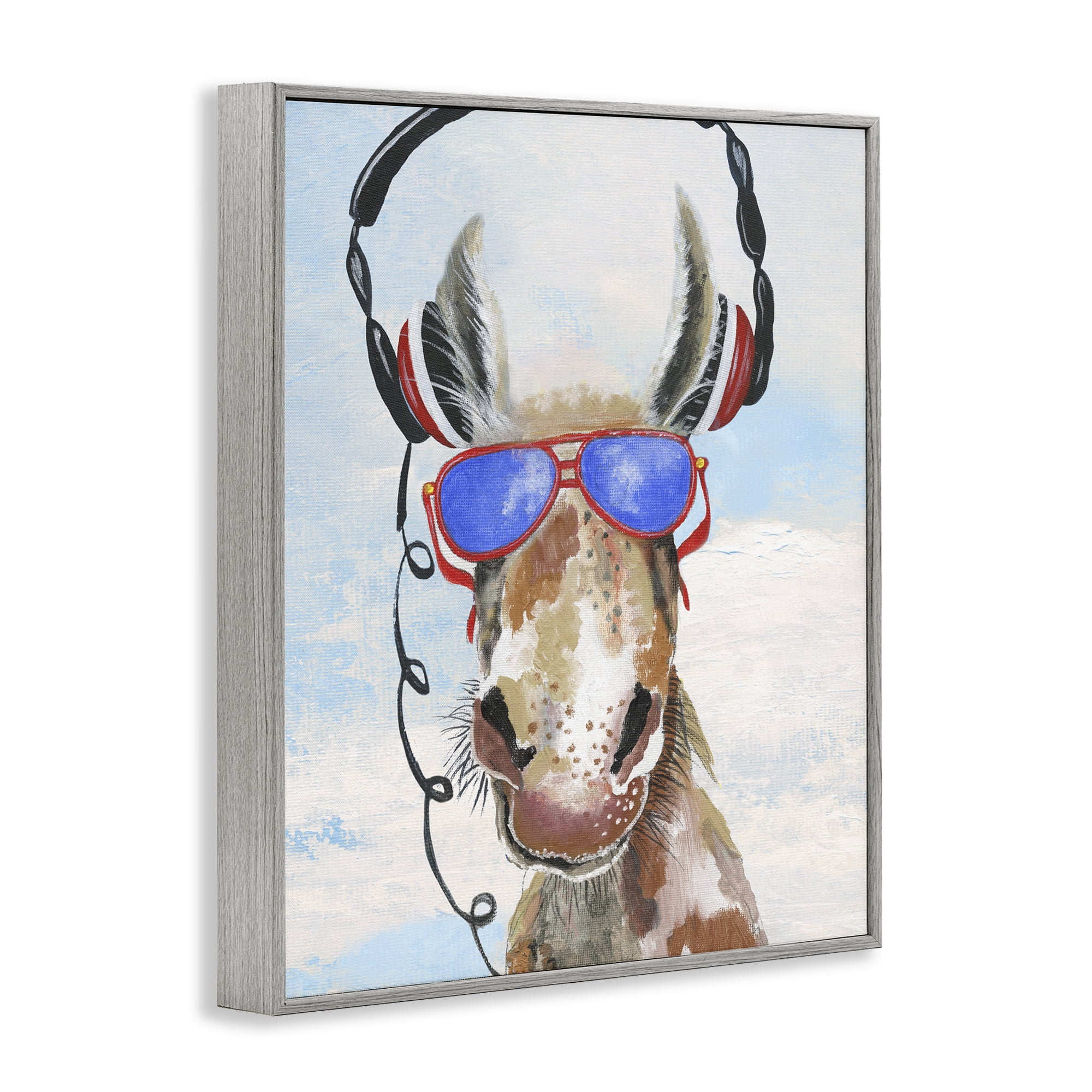 Stupell Industries Donkey Wearing Headphones Gray Framed Giclee Art, design by Janet Tava