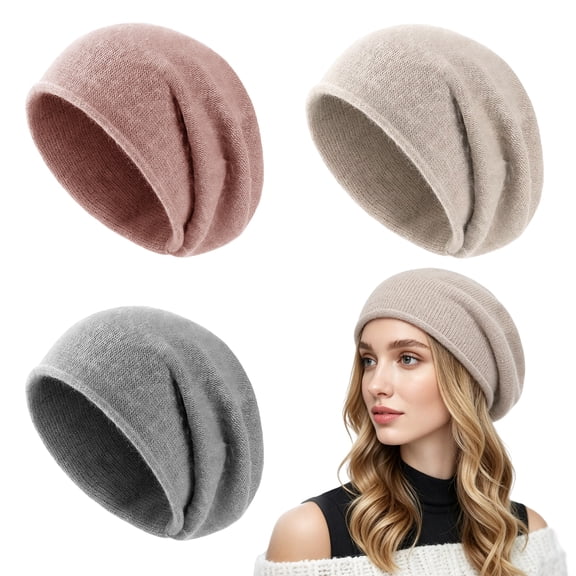 Amaopus 3 Pack Slouchy Knit Beanie Hats for Women, Soft Winter Warm Knitted Ski Cap, Cozy Casual Solid Color Beanies
