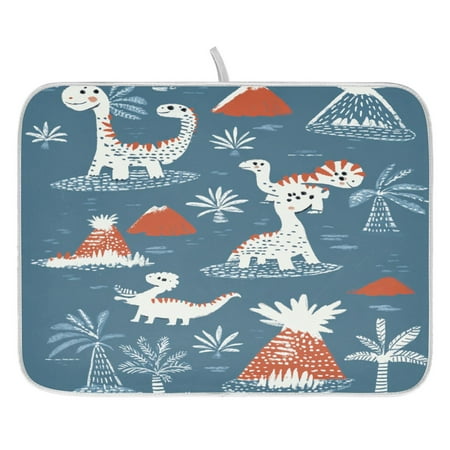 

Dinosaurs Pattern Design Dish Drying Mat for Kitchen Quick Drying Absorbent Soft Durable 16 x 18