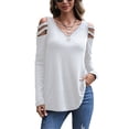 thumbnail image 1 of LUXUR Ladies Cold Shoulder Tops Chic Dailywear Tunic Blouse White 4XL, 1 of 3