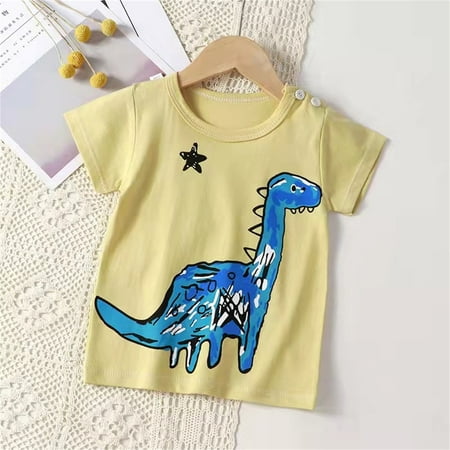 

kpoplk Tops For Toddler Children Kids Toddler Baby Boys Girls Cute Cartoon Animals Short Sleeve Blouse Toddler Tshirt(Khaki)