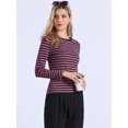 thumbnail image 4 of DARING DIVA Women's Striped Long Sleeve Cotton Crew Neck Fitted Tees XS Pink Stripe, 4 of 6