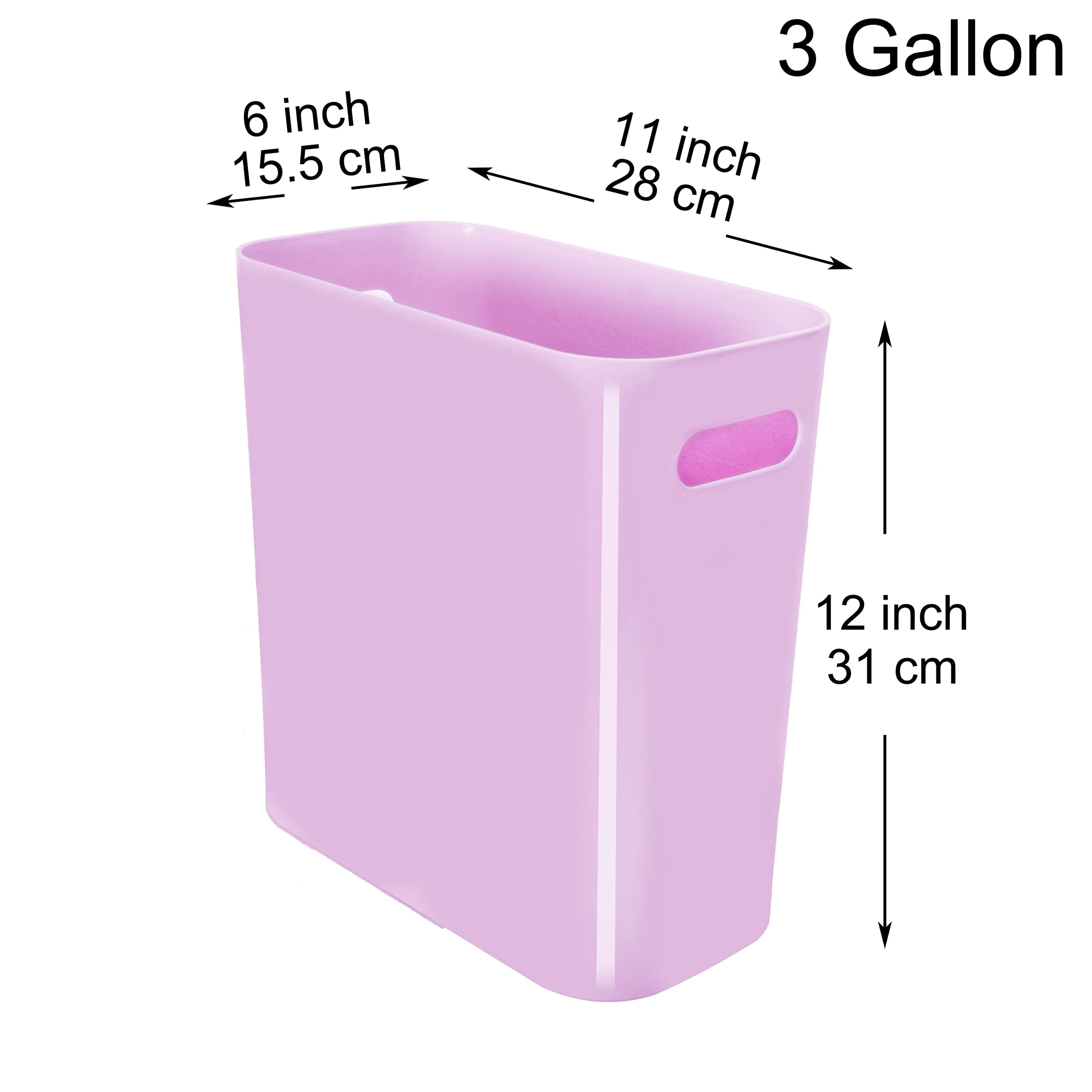 Youngever 2 Pack 3 Gallon Slim Trash Can, Plastic Garbage Container Bin, Trash Bin with Handles for Home Office, Living Room, Study Room, Kitchen, Bathroom (Purple)