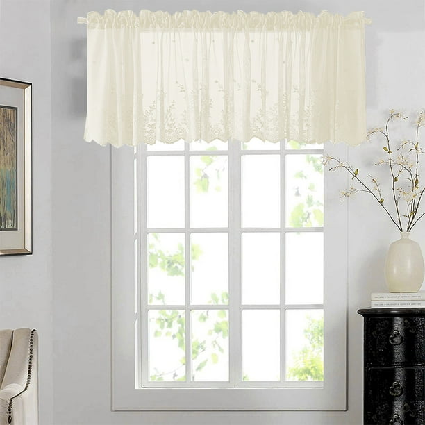 Beige Embroidery Lace Sheer Window Valance Curtains, AUCHEN Kitchen