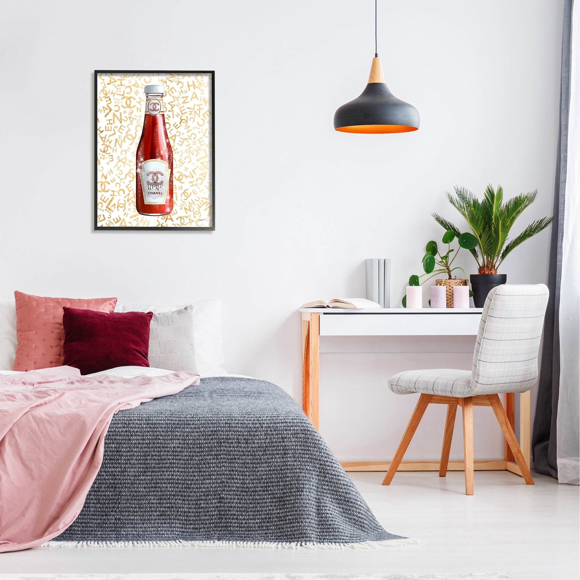 Stupell Industries Trendy Diner Ketchup Condiment Luxury Fashion Pattern Graphic Art Black Framed Art Print Wall Art, Design by Ziwei Li