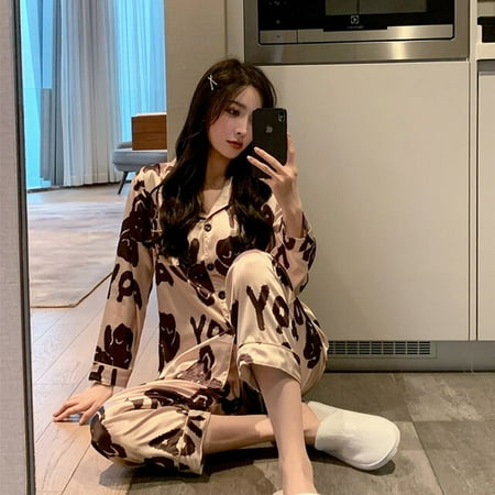 

QWZNDZGR Winter Silk Satin Couples Pajamas For Men Women Long sleeve Sleepwear Sleep Tops Men s Pjs Couple Home Clothes Suits Pajama Sets
