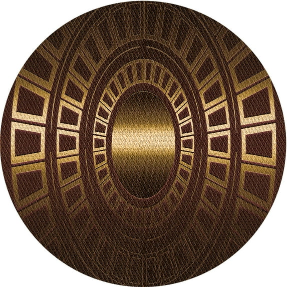 Ahgly Company Indoor Round Patterned Saddle Brown Area Rugs, 3' Round