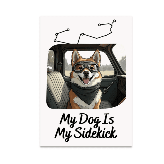 Whimsical Dog Co-Pilot Art - Dog Lover - 13x19 Poster Print
