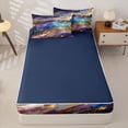 thumbnail image 4 of Castle Fairy Glitter Gold Foil Galaxy Wave Zipper Twin Comforter Sets with Fitted Sheet and 2 Pillowcases,Sparkly Nebula Alcohol Ink Graphic Zipper Bedding Set,Purple Cyan,Reversible,4-Piece, 4 of 6
