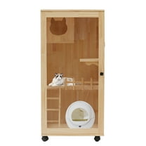 Wooden Cat House Large Indoor Cat Enclosure Catio Cage with Ramp & Covered Cat House Kit