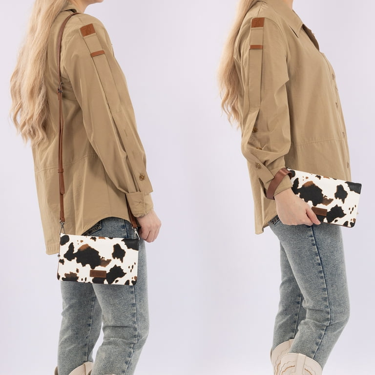 Wrangler Cow Print Women's Wristlet Wallet - RFID Blocking Bifold Clutch With Detachable Strap