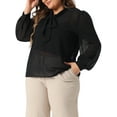 thumbnail image 4 of Agnes Orinda Women's Plus Size See-through Mesh Sheer Chiffon Dressy Casual Bow Tie Neck Long Sleeve Blouse 1X Black, 4 of 6