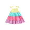 thumbnail image 1 of Qmyliery Kids Princess Dress, Contrast Color Sleeveless Strappy One-Piece Casual Wear for Summer, 1 of 8