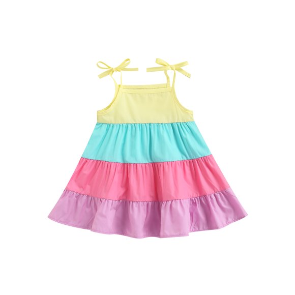 goowrom Robe Princesse pour Enfants, une-Pièce Sans Manches à Bretelles à Couleurs Contrastantes, Tenue Décontractée pour l'Été, 6 Mois-3 Ans