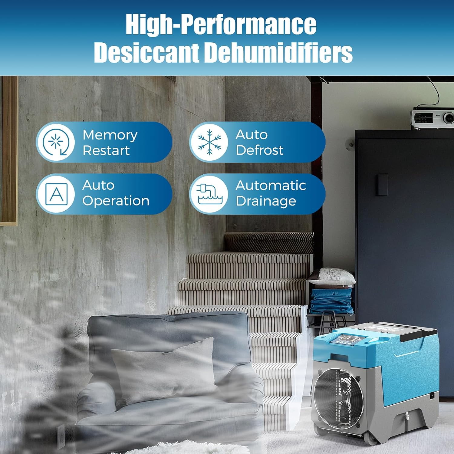 ARGENDON 180 PPD Commercial Dehumidifiers, Up to 2,300 sq. ft.Crawl Space Dehumidifier with Pump, Auto Defrost, Memory Starting for Home/Industry Use, Water Damage Restore, Basement, Limited 5