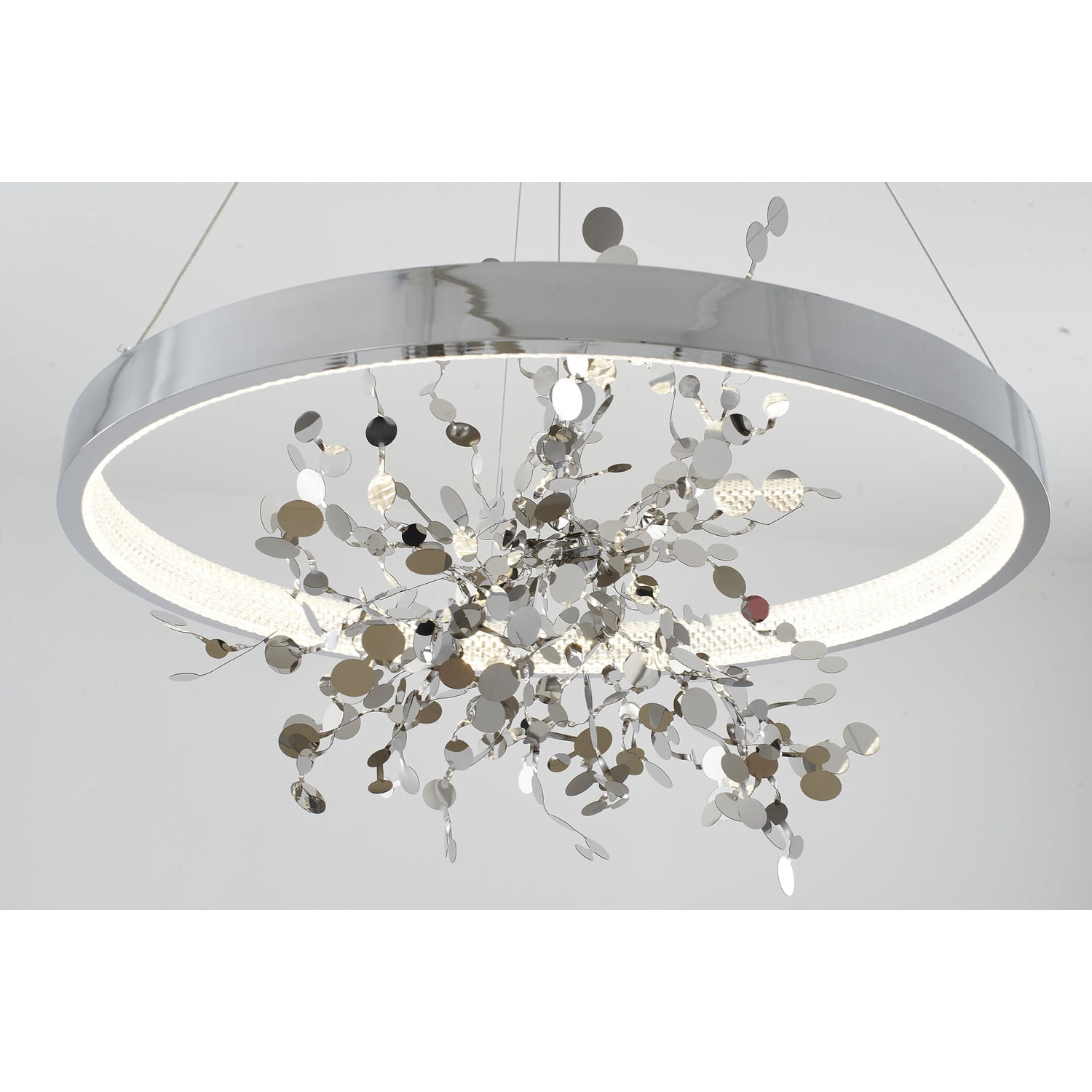 Design Living 1-Light D24" Chrome Frame Chandelier with a Gold Stainless Steel Confetti Interior and Transparent Diffuser