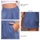 thumbnail image 5 of Pantalones cortos de pierna ancha de verano para mujer, pantalones cortos informales de cintura alta elásticos lisos a la moda con bolsillos laterales, 5 of 6